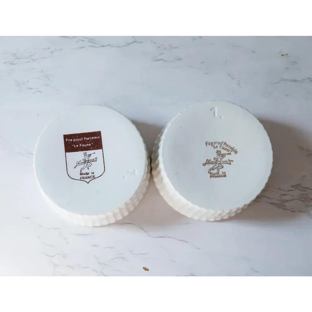 VTG Louis Lourioux France Bird Ramekins Set of 2 Cottage Farmhouse Bakeware Bowl